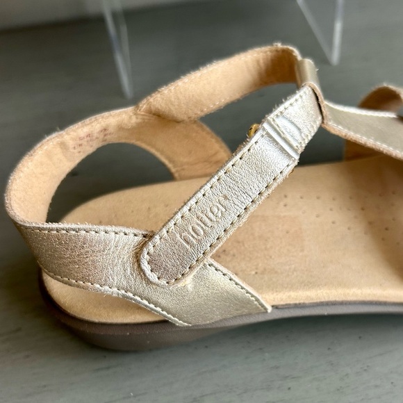 Hotter Sol Sandals Gold T Strap Leather Size 9 Strappy Leather Comfort Neutral - Picture 10 of 12